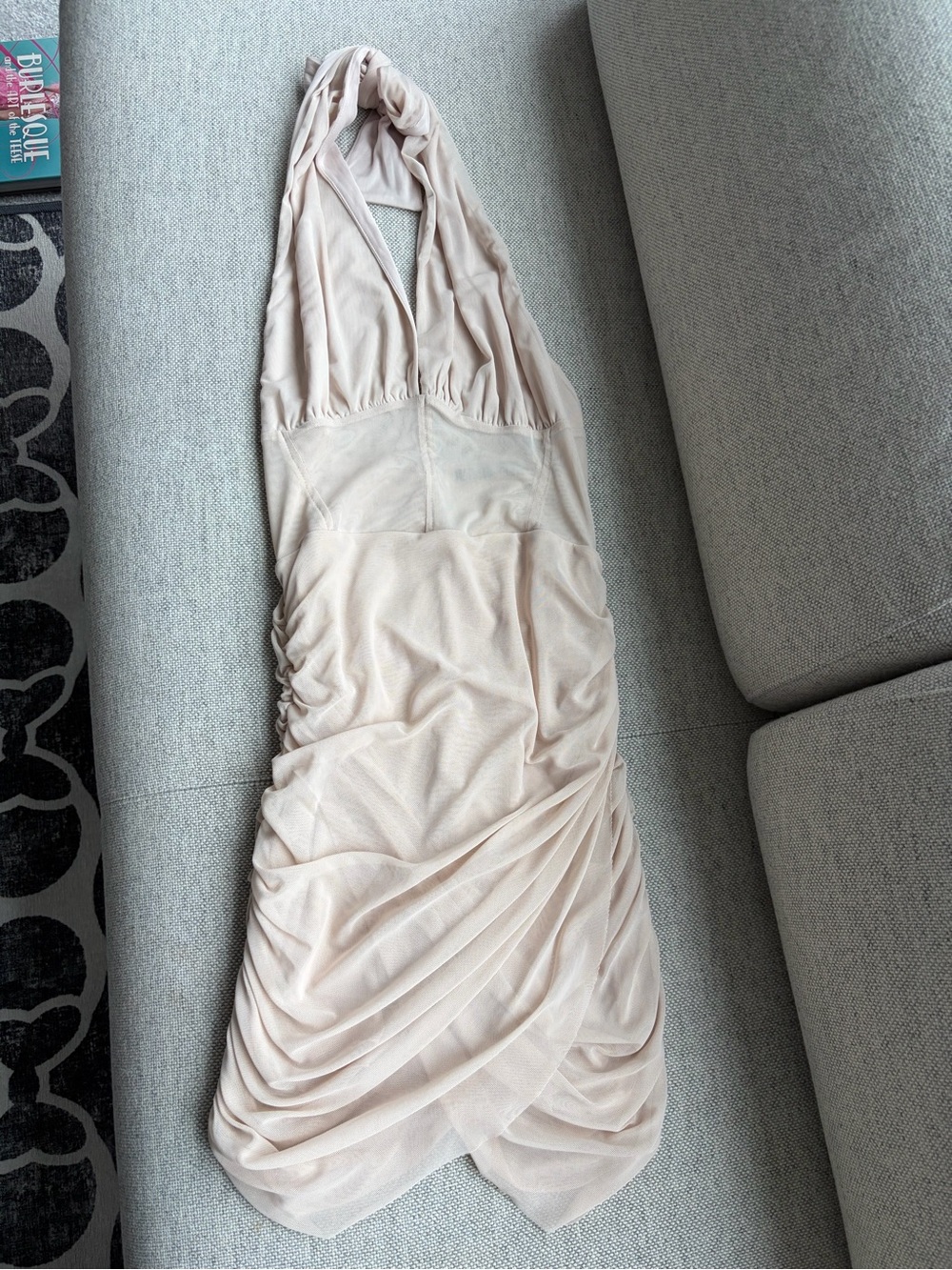 Zara Sleeveless Halter Ruched Midi Dress - Cream